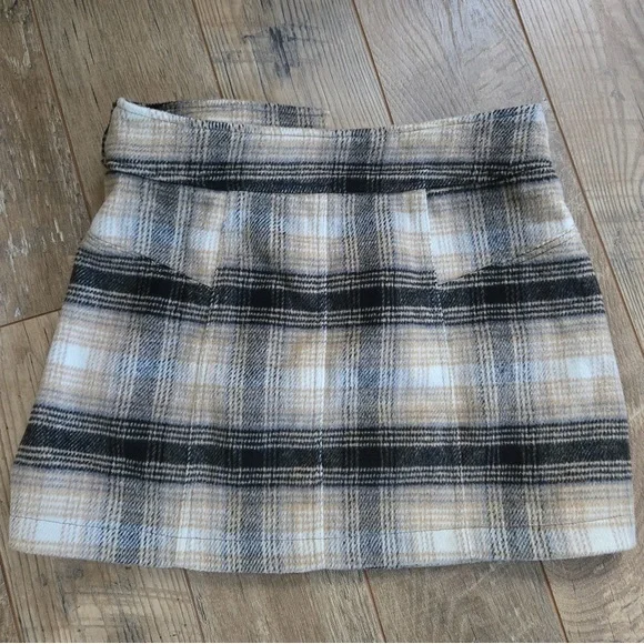 Free People Womens Size 12 Plaid Mini Skirt with Belt